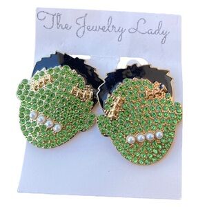 The Jewelry Lady Womens Frankenstein Halloween Theme Rhinestone Earrings